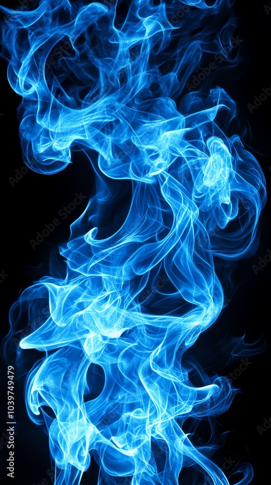 A mesmerizing swirl of blue smoke rises against a dark background, creating an ethereal and tranquil atmosphere. A mesmerizing swirl of blue smoke rises against a dark background, creating an ethereal and tranquil atmosphere.