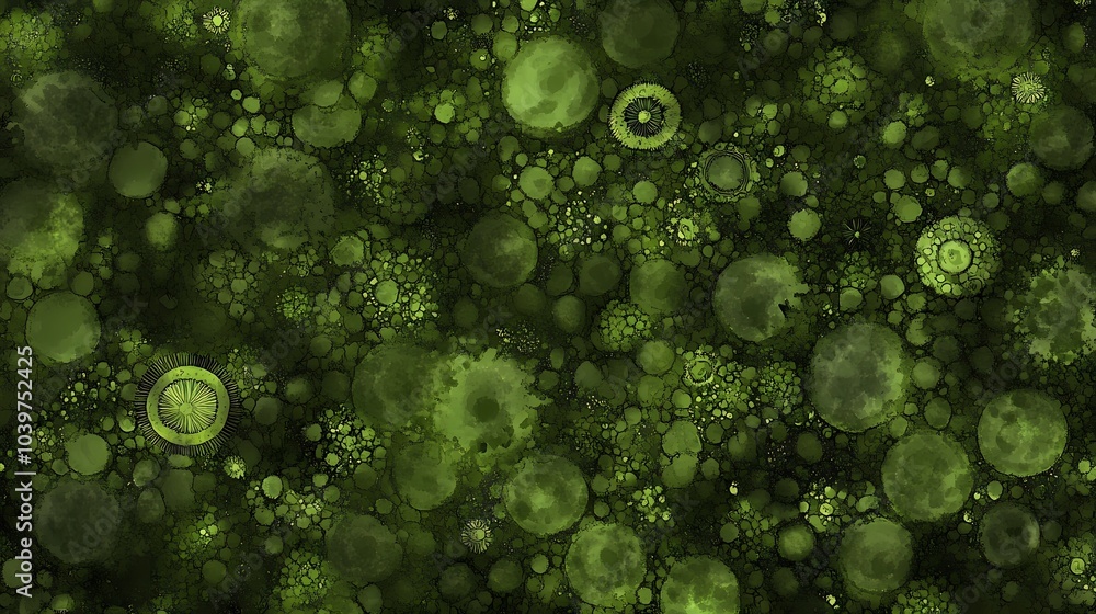Abstract Green Watercolor Circles Pattern Texture Background