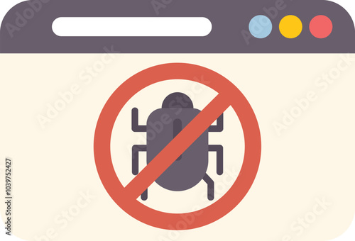 Website security concept with antivirus software blocking a bug in a flat design
