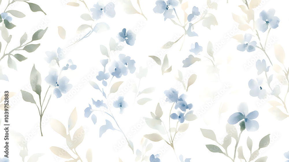 seamless floral pattern with blue and beige flowers and leaves on a white background, perfect for spring-themed textiles, wallpapers, and stationery, exuding natural elegance seamless floral pattern with blue and beige flowers and leaves on a white background, perfect for spring-themed textiles, wallpapers, and stationery, exuding natural elegance