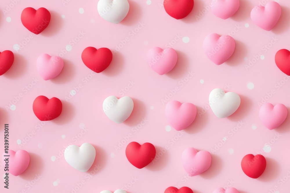 Valentine's day seamless pattern featuring pink, red, and white hearts on a pink background Valentine's day seamless pattern featuring pink, red, and white hearts on a pink background