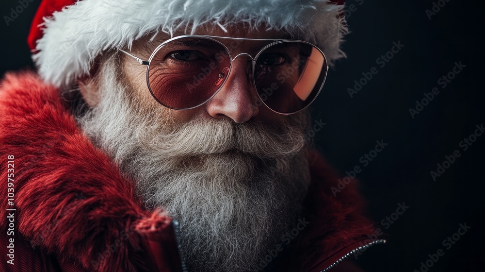 A man in a red Santa hat and sunglasses A man in a red Santa hat and sunglasses