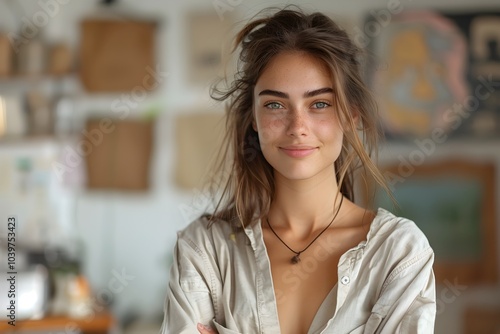 A beautiful young woman posing for a picture