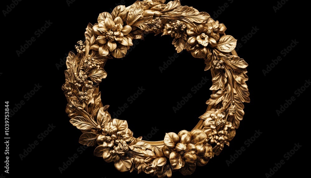 Obraz premium Isolated circular antique frame in gold, featuring elaborate design elements