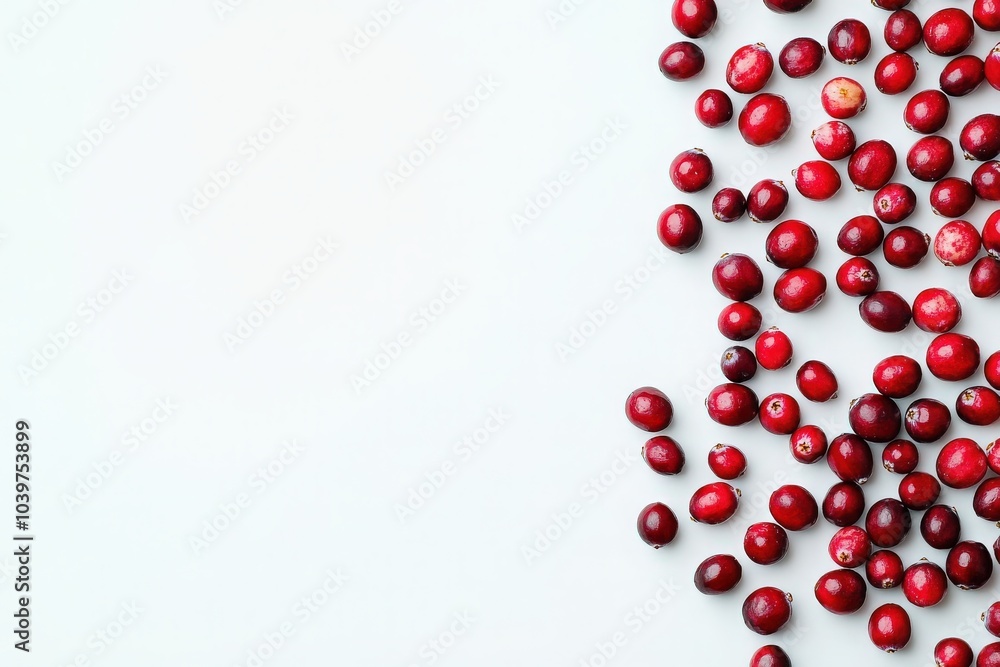 A collection of dried cranberries is scattered on a smooth, clean white surface. Their vibrant red color contrasts beautifully with the background, showcasing their texture and natural allure. A collection of dried cranberries is scattered on a smooth, clean white surface. Their vibrant red color contrasts beautifully with the background, showcasing their texture and natural allure.