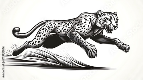 Simple outline of a cheetah running at full speed, minimalist line art on a pure white backdrop, fine lines emphasizing the cheetah's powerful strides and sleek form, hd quality, soft strokes, photo