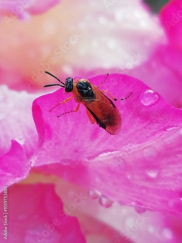 Athalia ancilla. Insecto en una flor de gladiolos.  photo