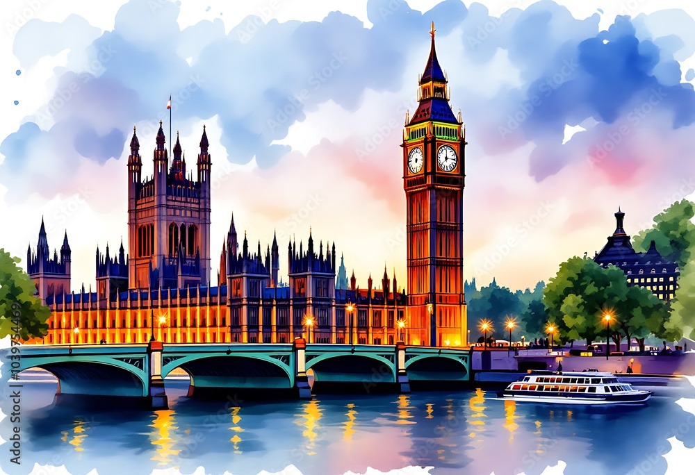 Fototapeta premium Famous Big Ben in London, England, United Kingdom, ARTWORK STYLE