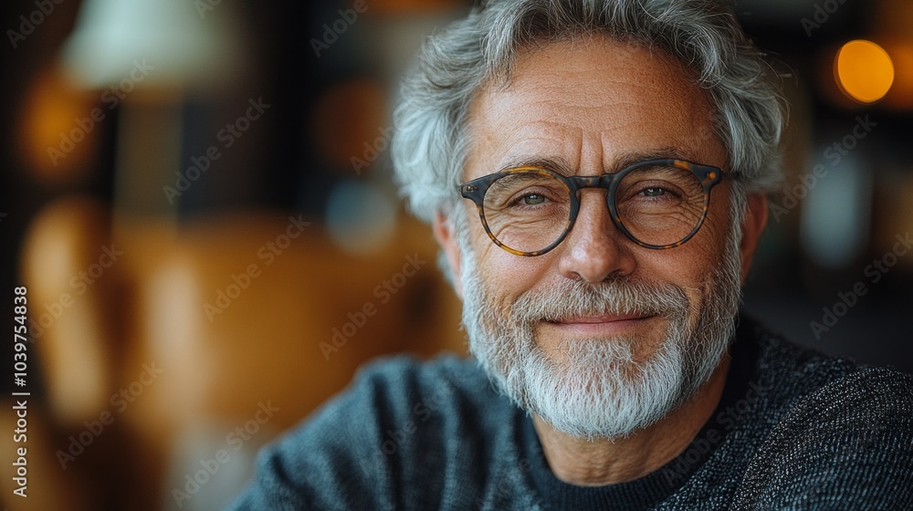 A man with glasses is smiling and looking at the camera A man with glasses is smiling and looking at the camera