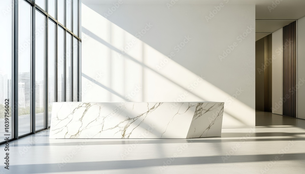 Obraz premium Stylish white marble countertop in the kitchen, emphasizing the luxurious atmosphere of the space