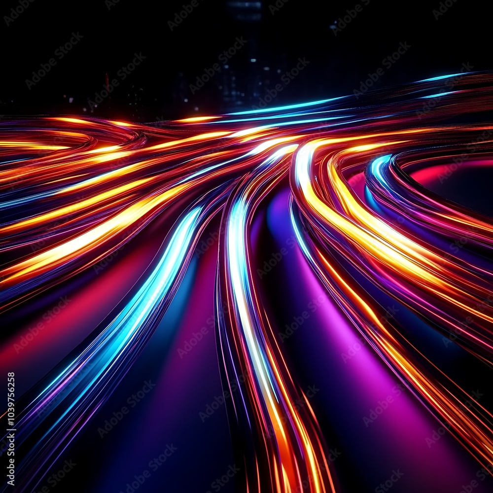 neon light trails abstract business background, Generative Ai
