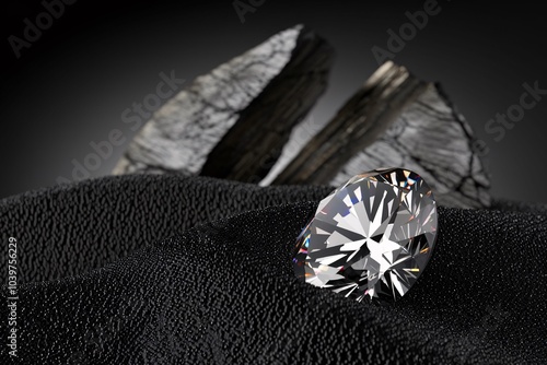 Diamond in the Rough: A glistening diamond rests amidst a backdrop of raw, unpolished rock, symbolizing the potential for transformation and brilliance that lies within.  