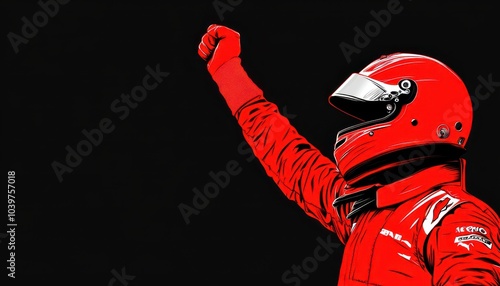 Silhouette of race car driver celebrating the win, gran prix