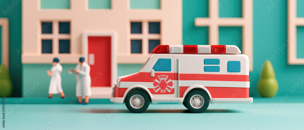 Fototapeta premium Trauma Emergency Hospital Scene, depicting a bustling hospital environment, critical surgeries in progress, staff attending to patients, ambulance ready.