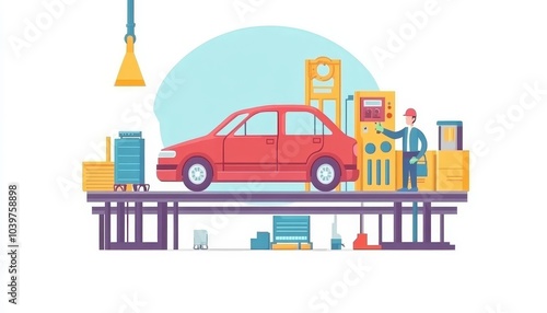 Engineer worker in automotive factory car manufacturing process, assembly line production