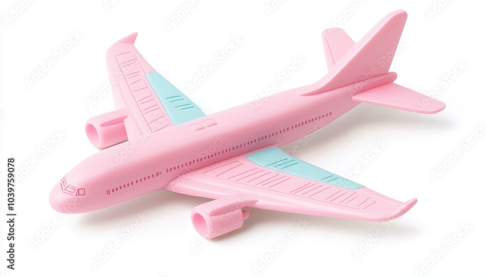 cute 3d airplane icon, bright colours, cartoon style on isolated bg