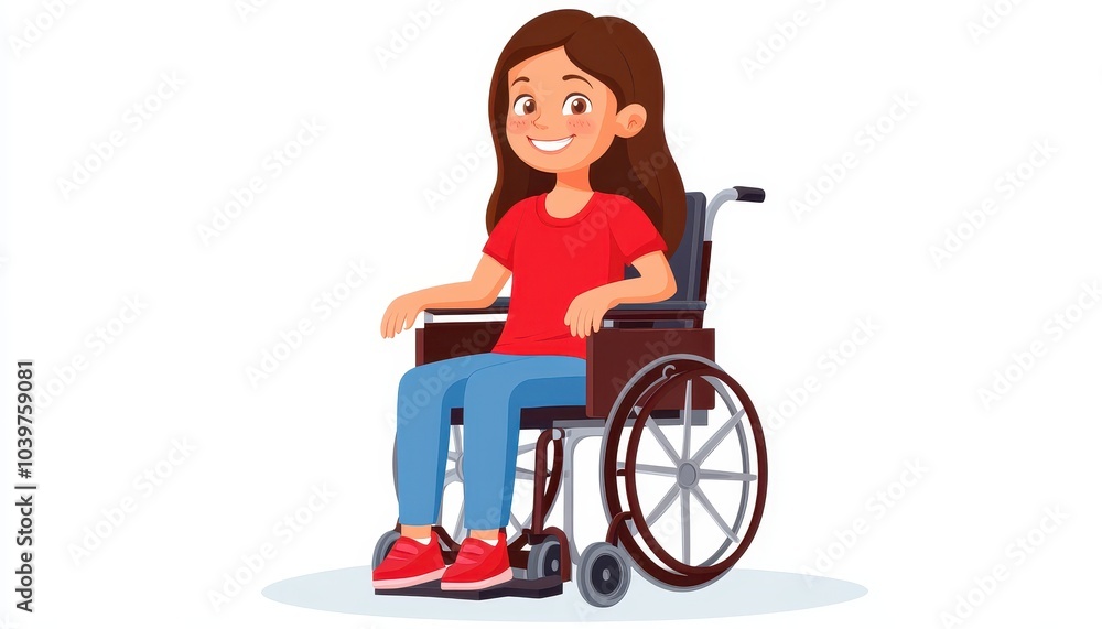 A Happy smiling Girl sitting in a Wheelchair. Children disabled person. Inclusion Education Concept A Happy smiling Girl sitting in a Wheelchair. Children disabled person. Inclusion Education Concept