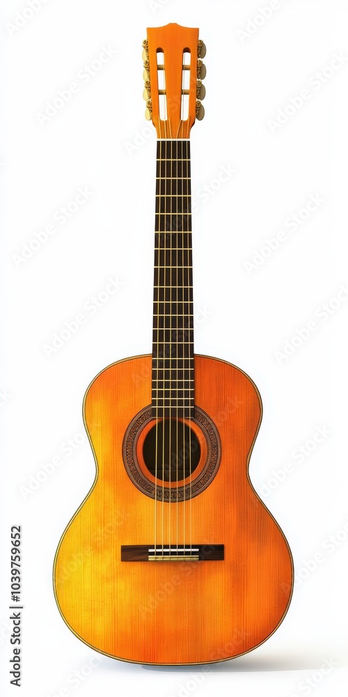 Fototapeta premium Old Guitar Isolated on White Background. Vintage Retro Acoustic Country Music Object