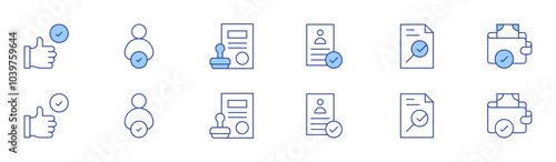 Approval icon set in two styles, Duotone and Thin Line style. Editable stroke. best practice, choose, document, cv, file, payment