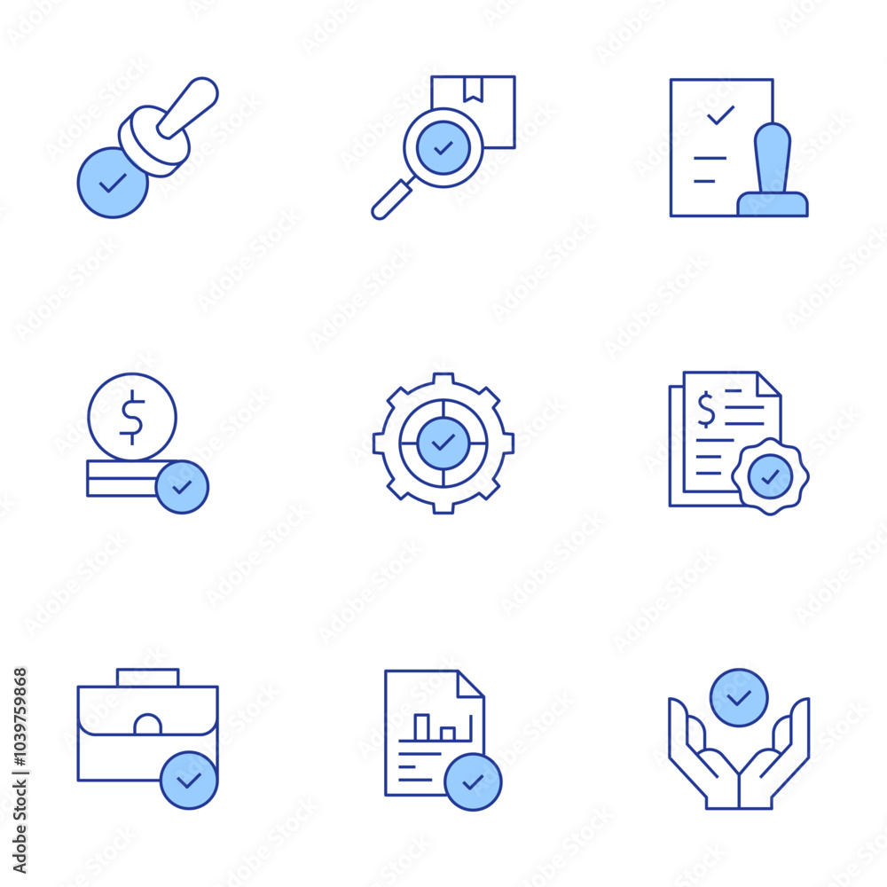 Approval icons set. Line Duotone style, editable stroke. validation, approval, approved, approve, check, briefcase, financial Approval icons set. Line Duotone style, editable stroke. validation, approval, approved, approve, check, briefcase, financial