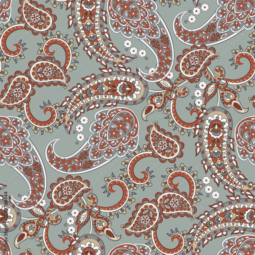 Fototapeta premium Colorful Paisley wallpaper. Vector Indonesian batik. Bright classic indian fabric. Paisley wallpaper. Ethnic background with paisley and stylized flowers. For textile, cover, wrapping paper, fabric