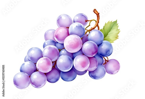 Purple Grapes with Leaves Isolated Hand Drawn Painting Illustration
