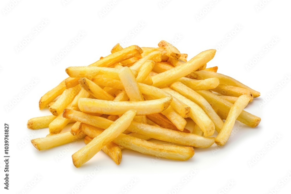 Heap of french fries isolated on white background top view Heap of french fries isolated on white background top view