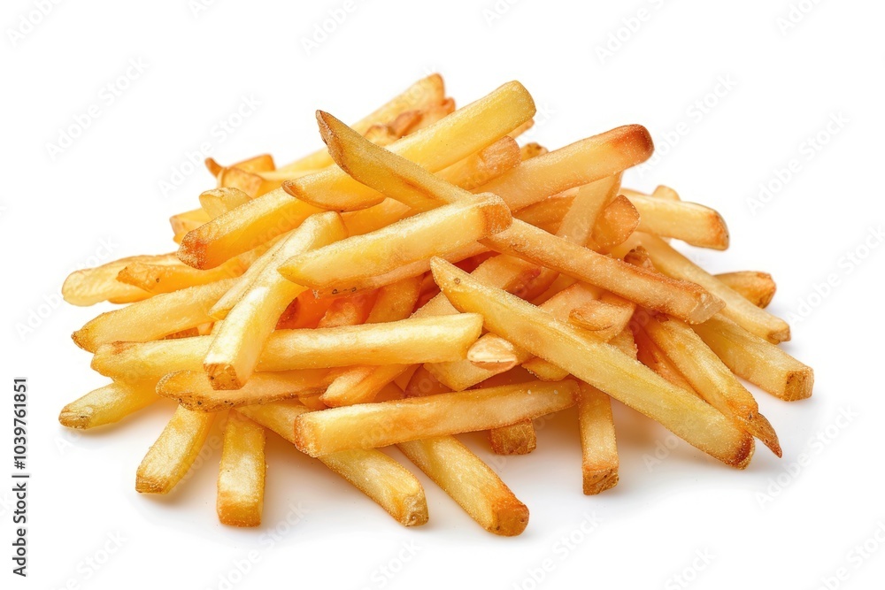 Heap of french fries isolated on white background top view Heap of french fries isolated on white background top view