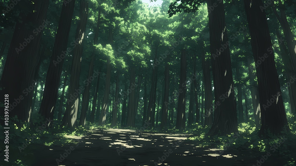 Sunbeams Through Forest Trees Pathway In Woods Nature Landscape Sunbeams Through Forest Trees Pathway In Woods Nature Landscape