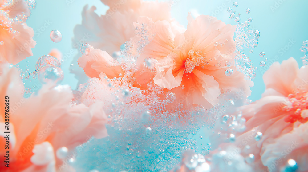 Dreamy floral background with delicate flowers and sparkling water drops in pastel colors, surreal and conceptual photography Dreamy floral background with delicate flowers and sparkling water drops in pastel colors, surreal and conceptual photography