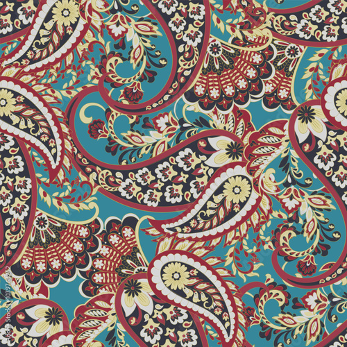 Floral Seamless vector pattern with paisley ornament.