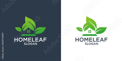 house and leaves logo design vector