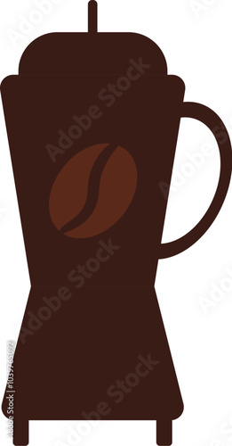 Vector illustration of a French press for making coffee in solid cartoon style. Coffee-themed event, a cafe menu element, a coffee shop advertisement, a coffee-related blog post. Barista equipment. Th