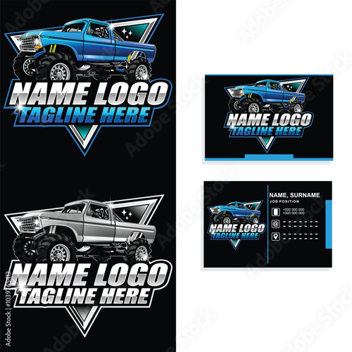 Monster Truck Logo Badge Vector. Monster Truck Vector Logo Design Inspiration. Trucking logo vector file