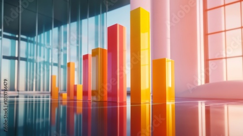 Colorful 3D Bar Graph in Modern Office Space