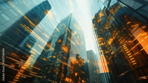 Urban Skyscrapers in Motion with Light Effects