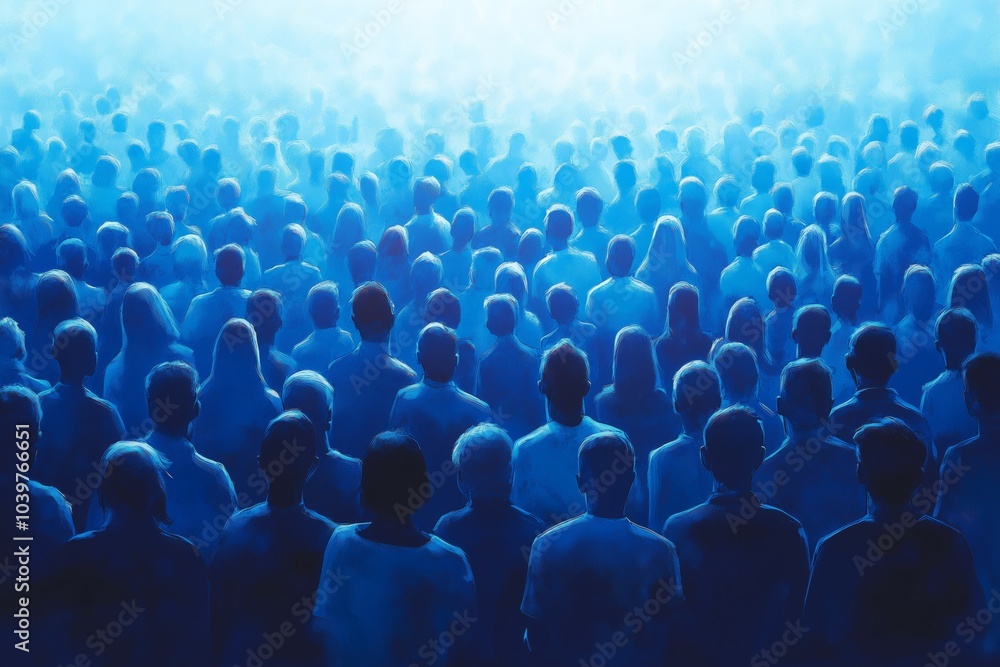 Obraz premium A crowd of people in shades of blue, representing the diverse audience illustration of differentcolored human. concept on the theme of racism