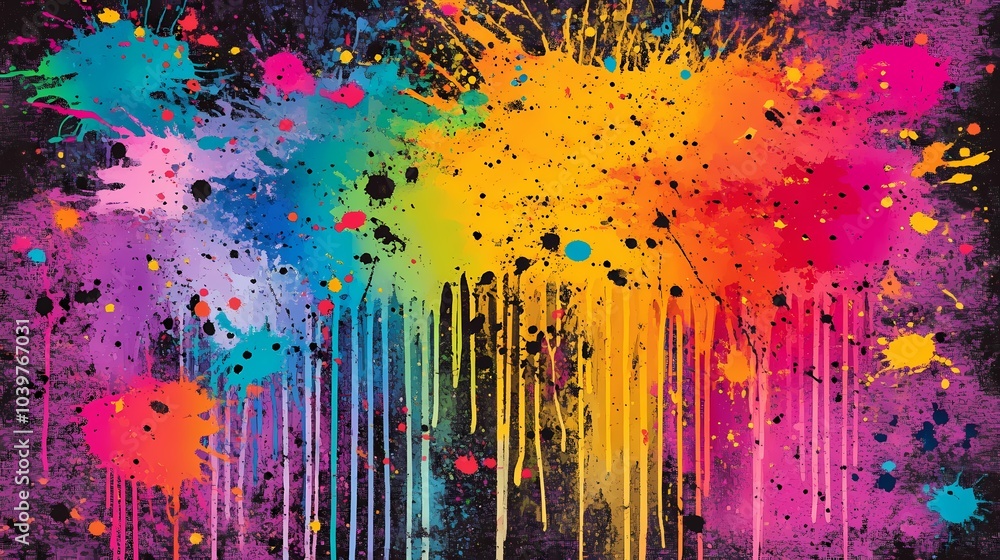 Fototapeta premium Abstract Colorful Splashes Drips and Splattered Paint Background