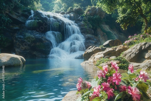 Mundang waterfall with snapdragon at Phuhinrongkra national park  Thailand. photo