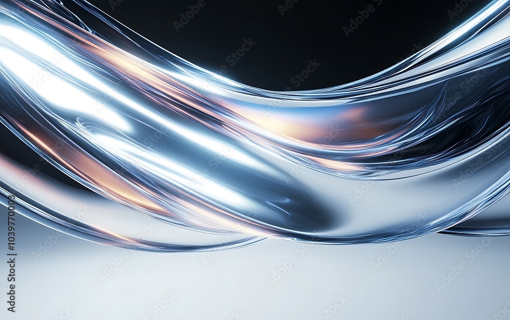 Dark transparent glass curves background, 3d rendering, Generative Ai
