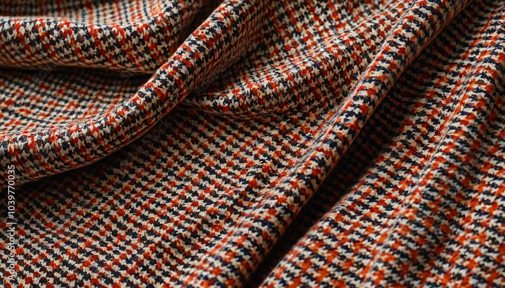 A textured houndstooth fabric displayed flat, highlighting its classic pattern and warmth, perfect for coats and scarves, Generative AI