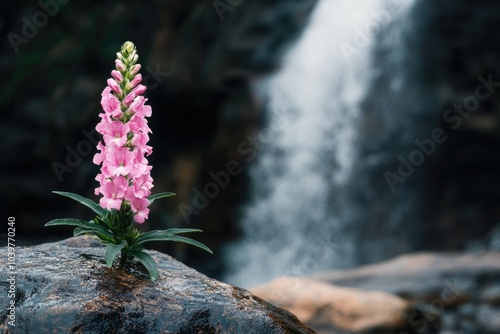 Pink snapdragon at Mundang waterfall in Phuhinrongkra national park. photo