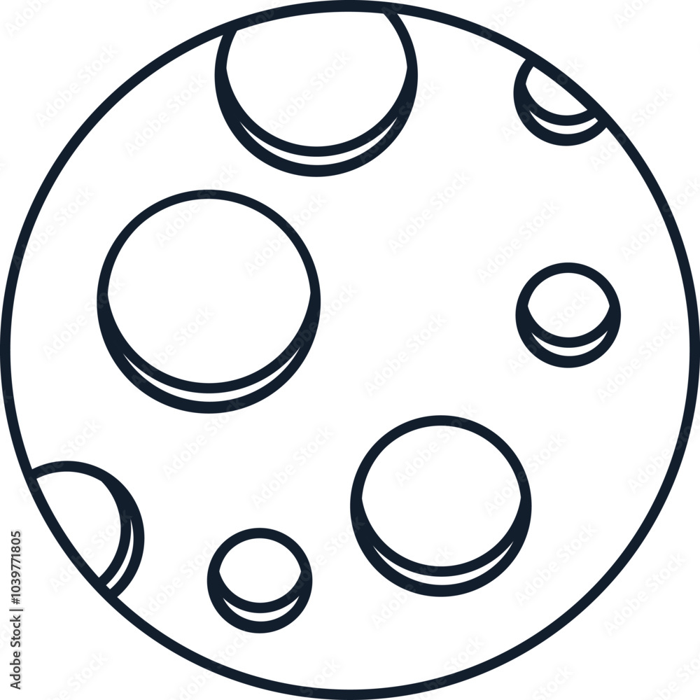 Vector illustration of natural satellite in linear style. Science, discovery, and space symbol. Astronomy and cosmos element. The icon is perfect for web design, decorative elements, print, stickers, Vector illustration of natural satellite in linear style. Science, discovery, and space symbol. Astronomy and cosmos element. The icon is perfect for web design, decorative elements, print, stickers,