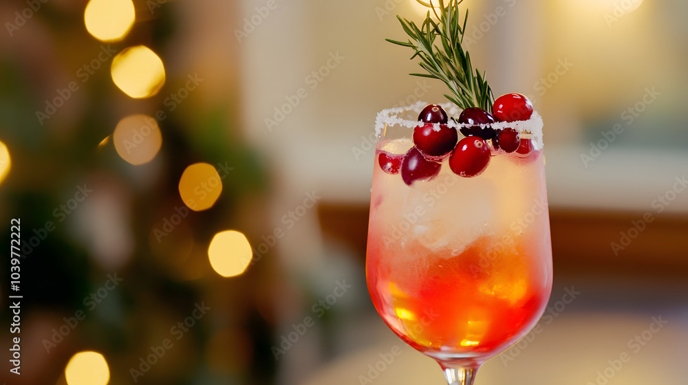 Festive cocktail featuring cranberries and rosemary sprig, served in glass with ice, perfect for holiday celebrations and special gatherings. Cranberries cocktail, holiday drink with cranberry Festive cocktail featuring cranberries and rosemary sprig, served in glass with ice, perfect for holiday celebrations and special gatherings. Cranberries cocktail, holiday drink with cranberry