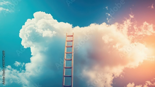 Ladder reaching into cloud, symbolizing ambitious goals and dreams