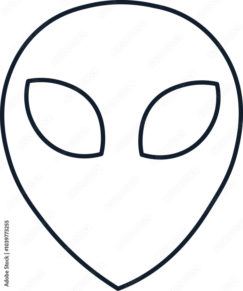 Vector illustration of mysterious alien in linear style. Science, discovery, and space symbol. Mystery of the cosmos, a UFO, Halloween symbol. Astronomy and cosmos element. The icon is perfect for web Vector illustration of mysterious alien in linear style. Science, discovery, and space symbol. Mystery of the cosmos, a UFO, Halloween symbol. Astronomy and cosmos element. The icon is perfect for web