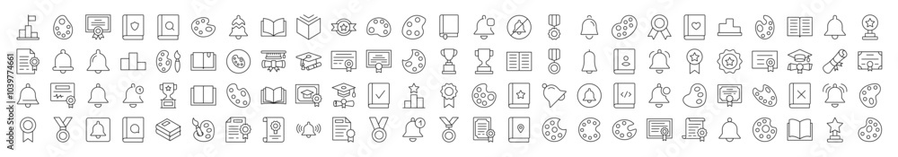 Award, Ring, Book, Medal, Watercolor Bundle of Thin Icons. Editable Stroke. Suitable for Web Sites, Books, Cards, Apps Award, Ring, Book, Medal, Watercolor Bundle of Thin Icons. Editable Stroke. Suitable for Web Sites, Books, Cards, Apps