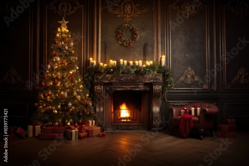 Wallpaper Mural Fireplace christmas hearth light. Torontodigital.ca