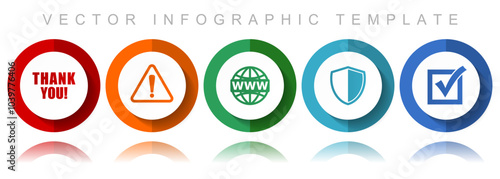 Internet vector icon collection, miscellaneous icons such as thank you, warning, www, shield and vote, flat design infographic template in eps 10