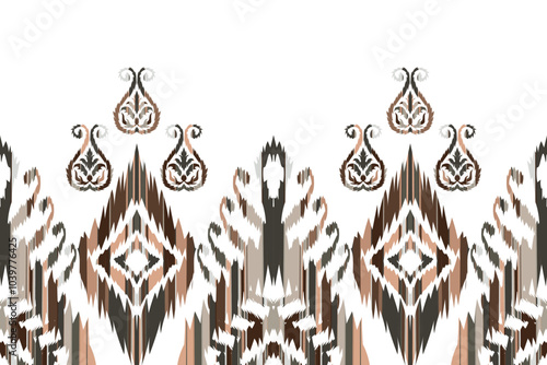 Geometric vintage texture vector art design. Textile fashion lines ikat seamless pattern and batik fabric asian texture background indian geometric shapes. Ethnic abstract ikat art.